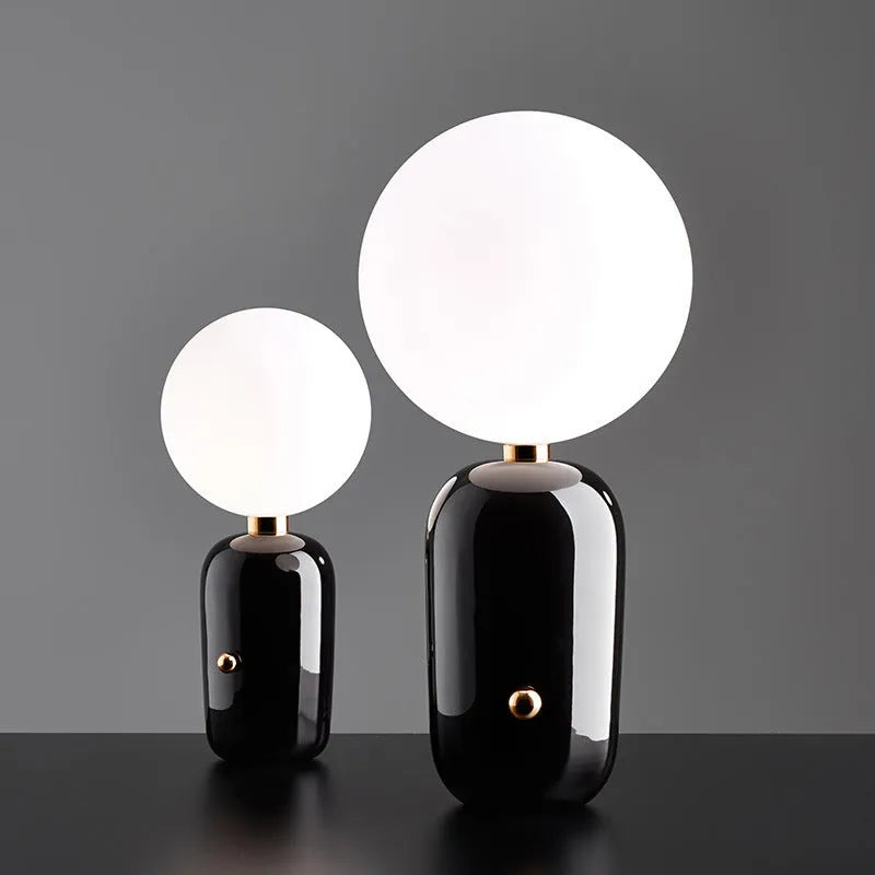 Modern creative bedside ball table lamp with metal holder in white finish