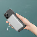 Silver aluminium wireless magnetic power bank for Apple phones showing USB-C port.