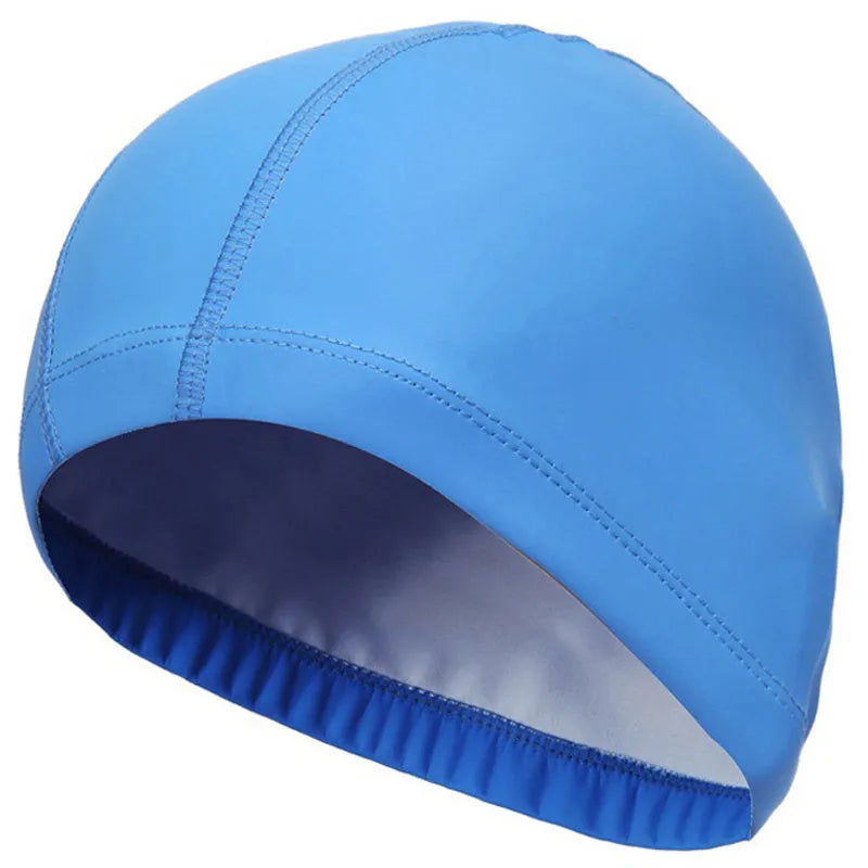 PU coated waterproof swimming cap for adults in 12 colours, long hair ear protection, approximately 60g