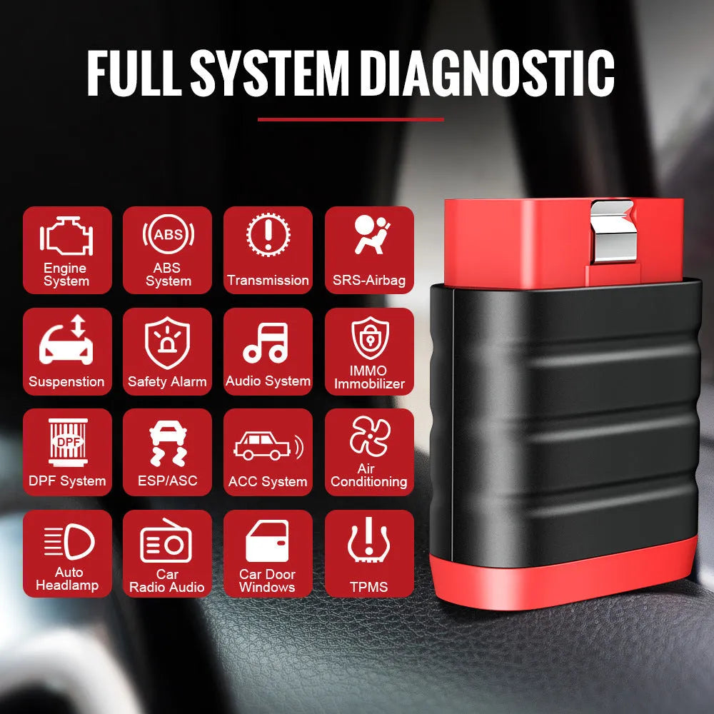 Black red 12V professional full system car diagnostic tool for reading fault codes on a variety of models