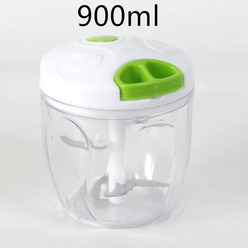 Green manual kitchen chopper and grinder with three stainless steel blades and plastic container