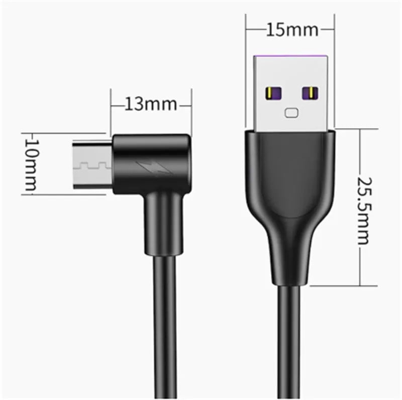 Black elbow Type-C charging cable for Android phones showing angled connector design