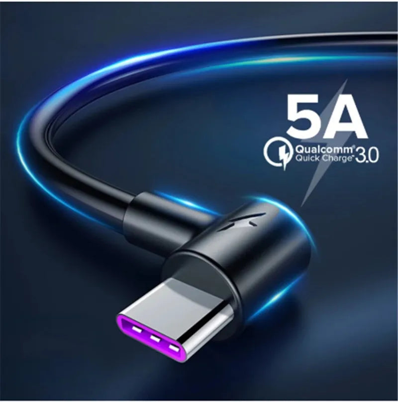 Black elbow Type-C charging cable for Android phones showing angled connector design