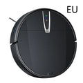 Black and white robotic floor cleaner with charging base and remote control
