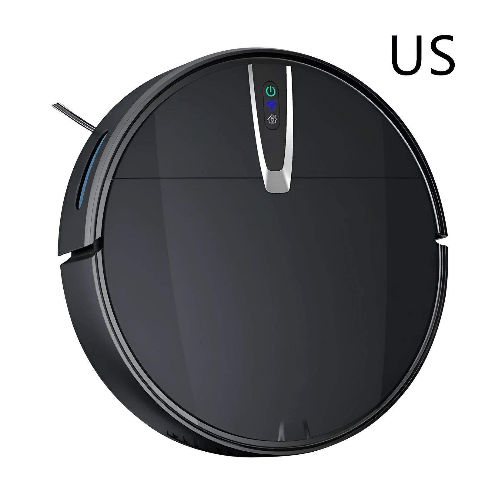 Black and white robotic floor cleaner with charging base and remote control