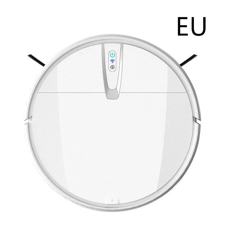 Black and white robotic floor cleaner with charging base and remote control