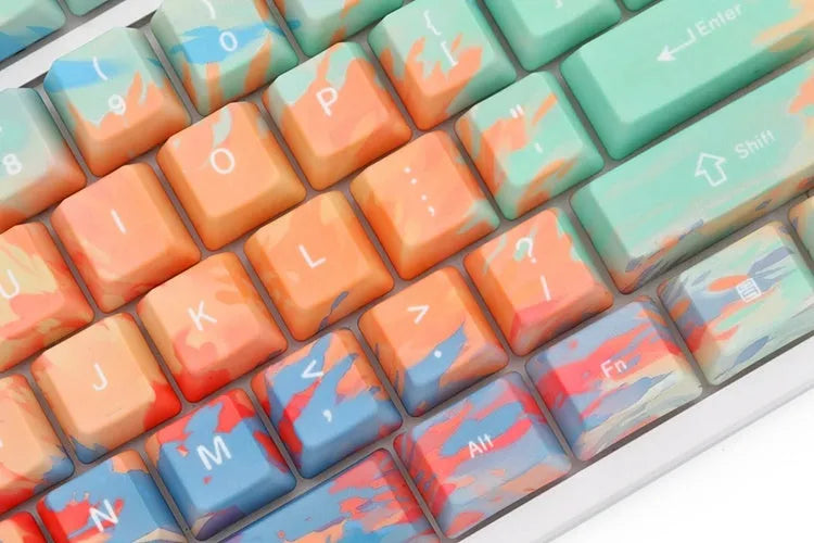 Five-sided sublimation sunset keycap in OEM profile with colourful finish for mechanical keyboard customisation.