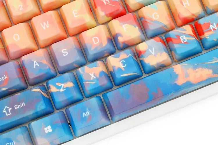 Five-sided sublimation sunset keycap in OEM profile with colourful finish for mechanical keyboard customisation.