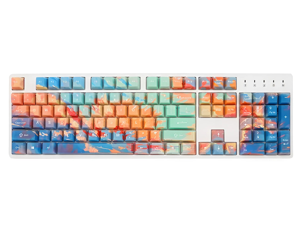 Five-sided sublimation sunset keycap in OEM profile with colourful finish for mechanical keyboard customisation.