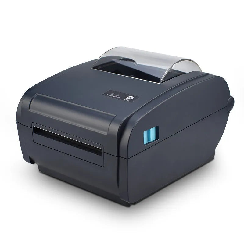 ZJ-9210 direct thermal label printer in black with USB cable, compact desk design