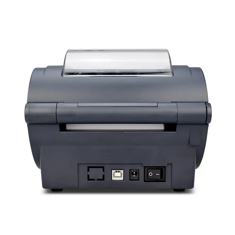 ZJ-9210 direct thermal label printer in black with USB cable, compact desk design