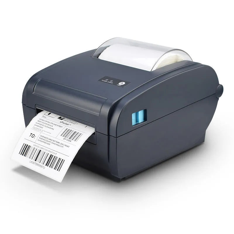 ZJ-9210 direct thermal label printer in black with USB cable, compact desk design