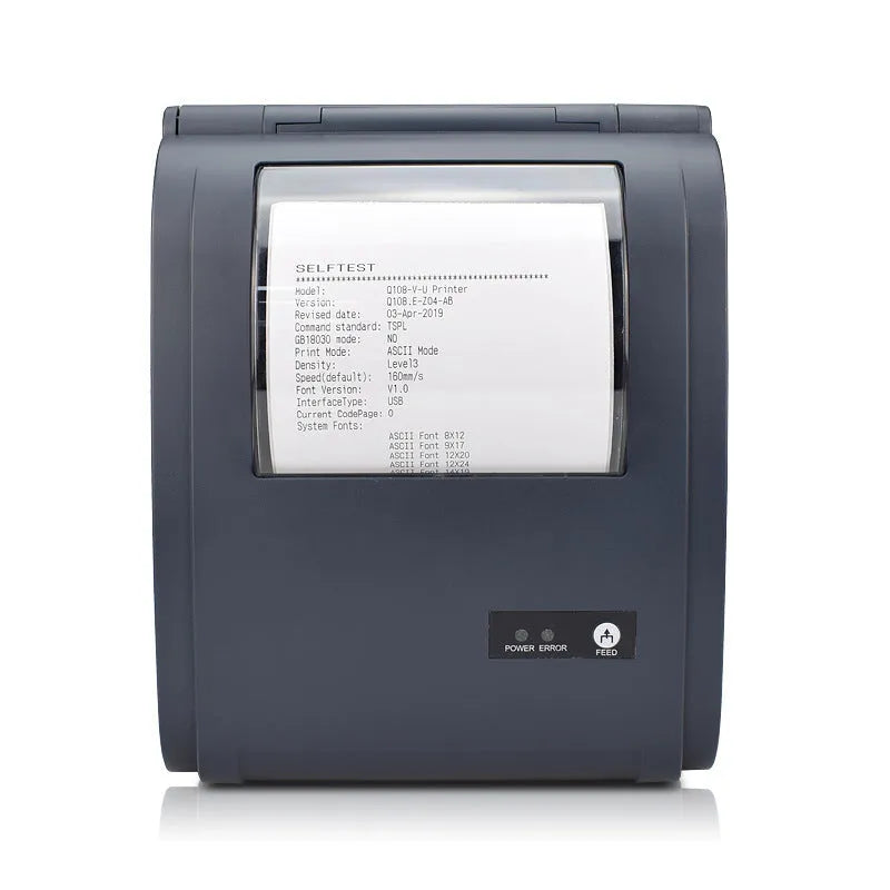 ZJ-9210 direct thermal label printer in black with USB cable, compact desk design