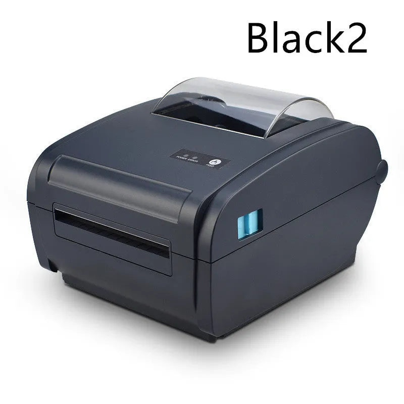 ZJ-9210 direct thermal label printer in black with USB cable, compact desk design