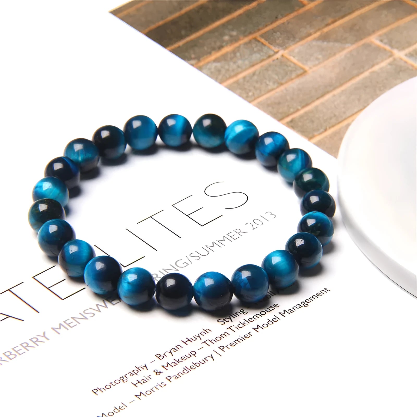 Tiger Eye Lapis Lazuli bracelet single circle 8mm beads 21cm length Royal Blue polished finish
