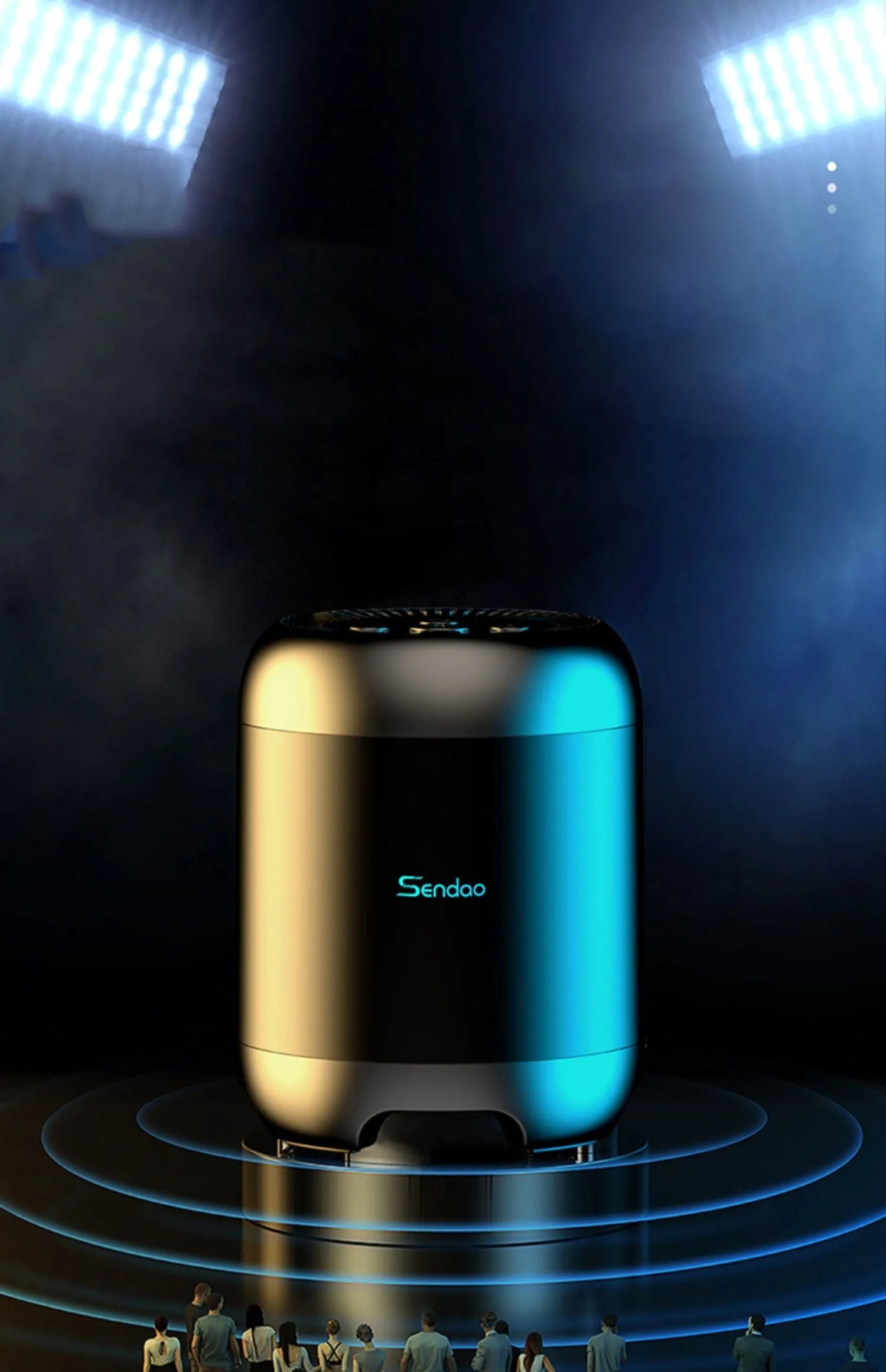 Compact black or white wireless Bluetooth speaker with USB port and card slot.