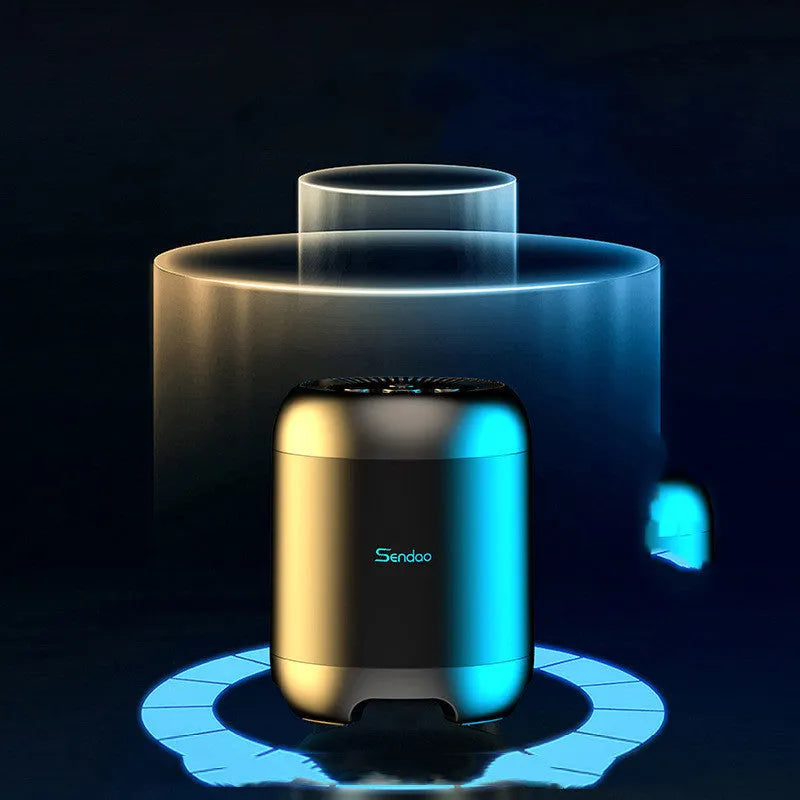 Compact black or white wireless Bluetooth speaker with USB port and card slot.