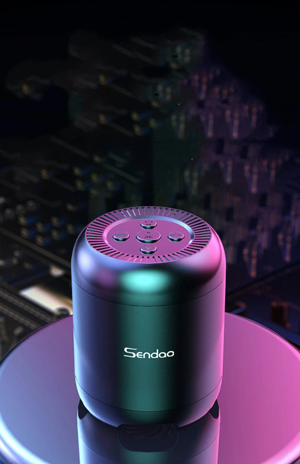 Compact black or white wireless Bluetooth speaker with USB port and card slot.