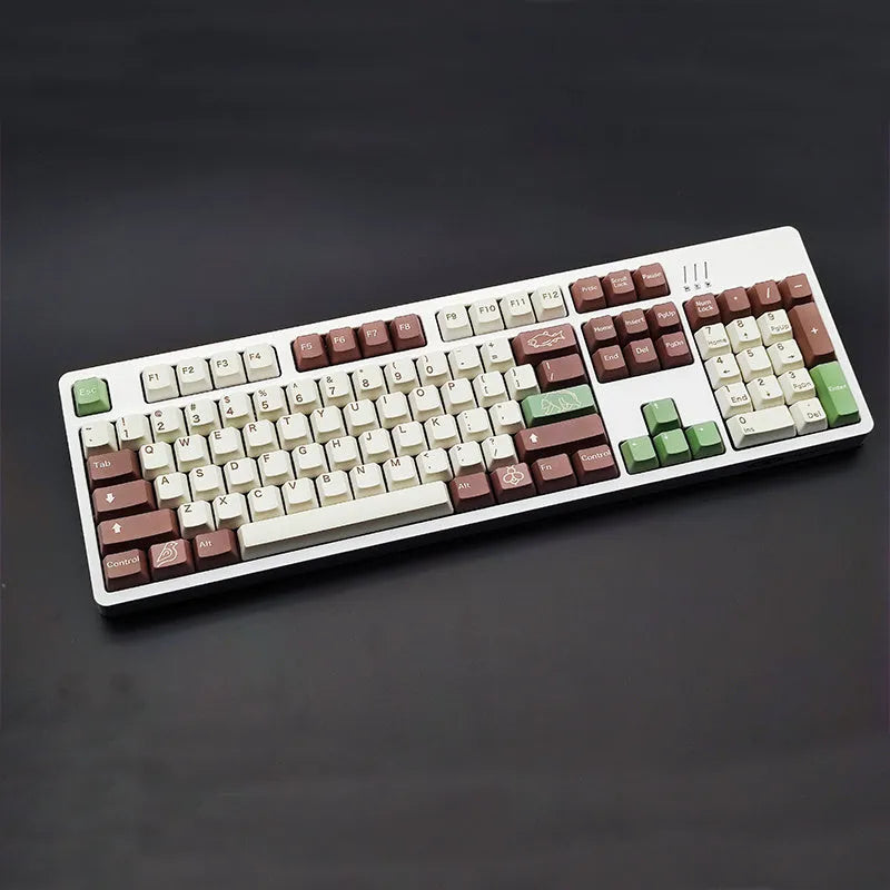 PBT sublimation keycap set with colour options Black Pink, Blue, and Brown, compatible with 104 108 87 key keyboards