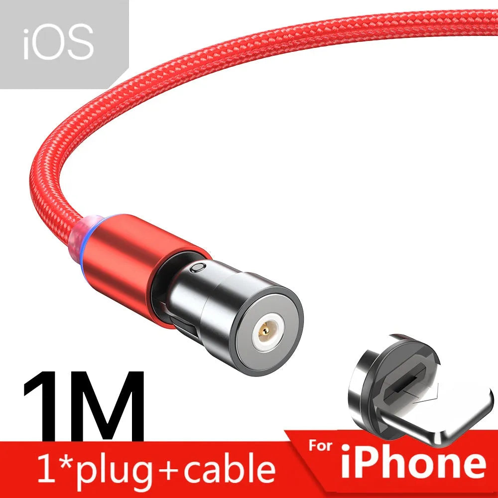 540 degree rotating magnetic data cable in black with USB connector for universal smartphone charging