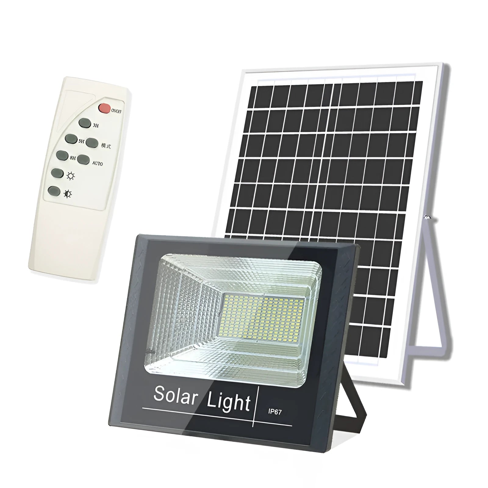 Modern Chinese style solar garden light with long cable, shown in an outdoor setting.