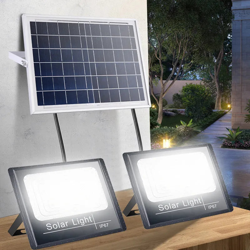 Modern Chinese style solar garden light with long cable, shown in an outdoor setting.