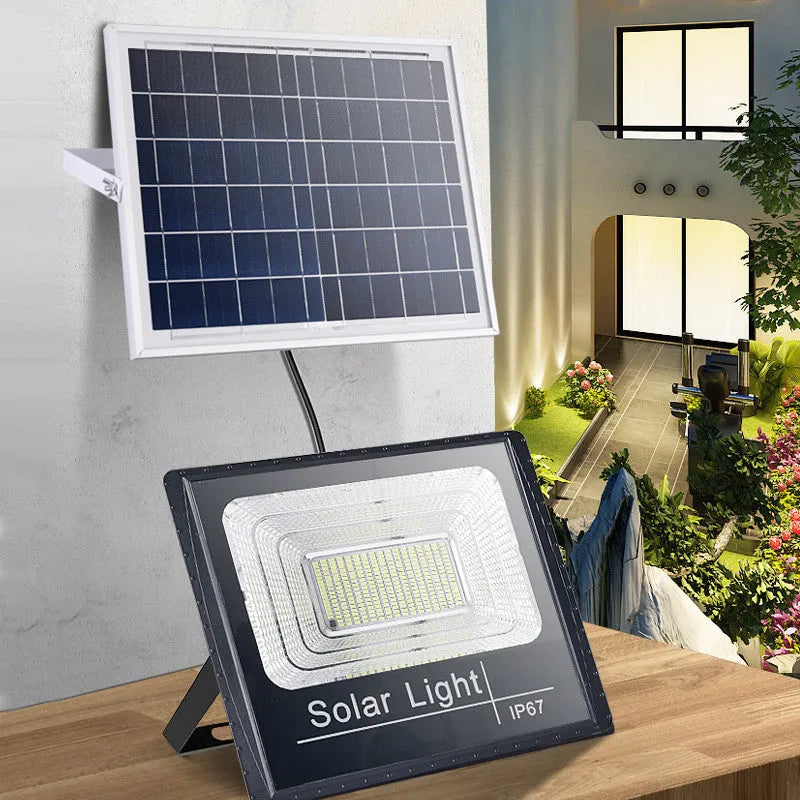 Modern Chinese style solar garden light with long cable, shown in an outdoor setting.
