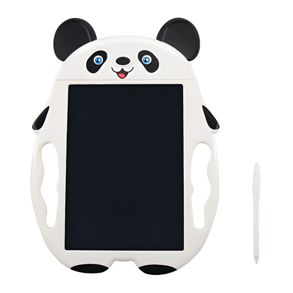 Panda-style LCD electronic drawing board with one-button clear function on a blue ABS plastic frame.