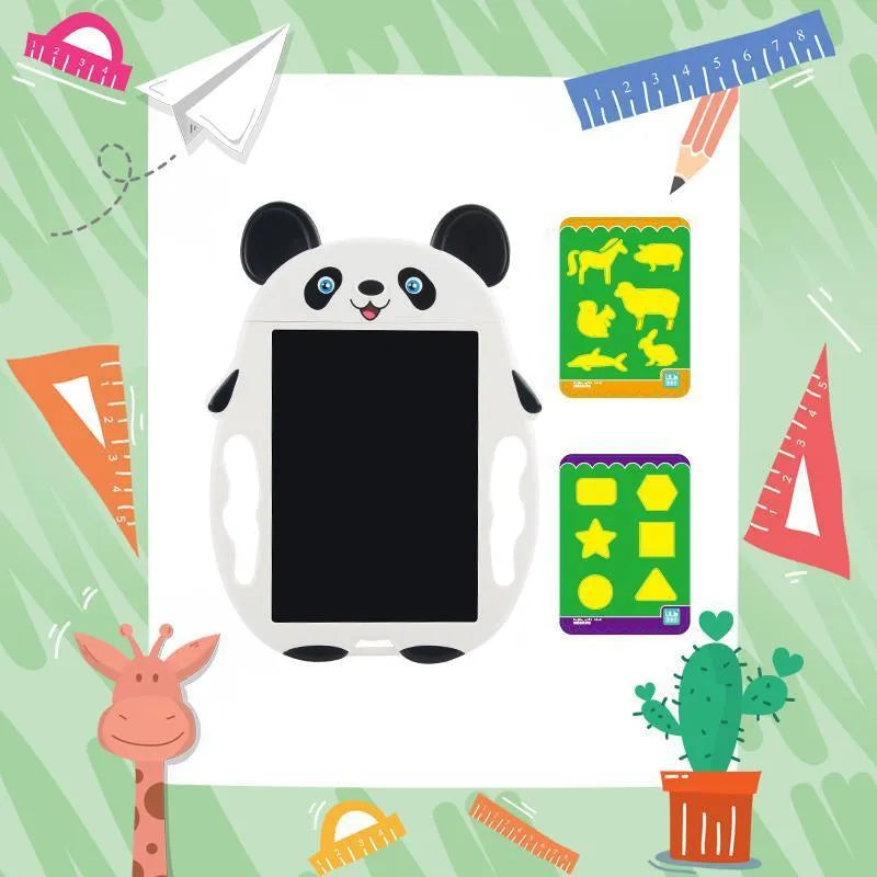 Panda-style LCD electronic drawing board with one-button clear function on a blue ABS plastic frame.