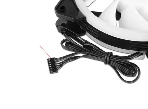 12cm square camouflage pattern PC cooling fan with glowing RGB LEDs on blades and a small central speaker.