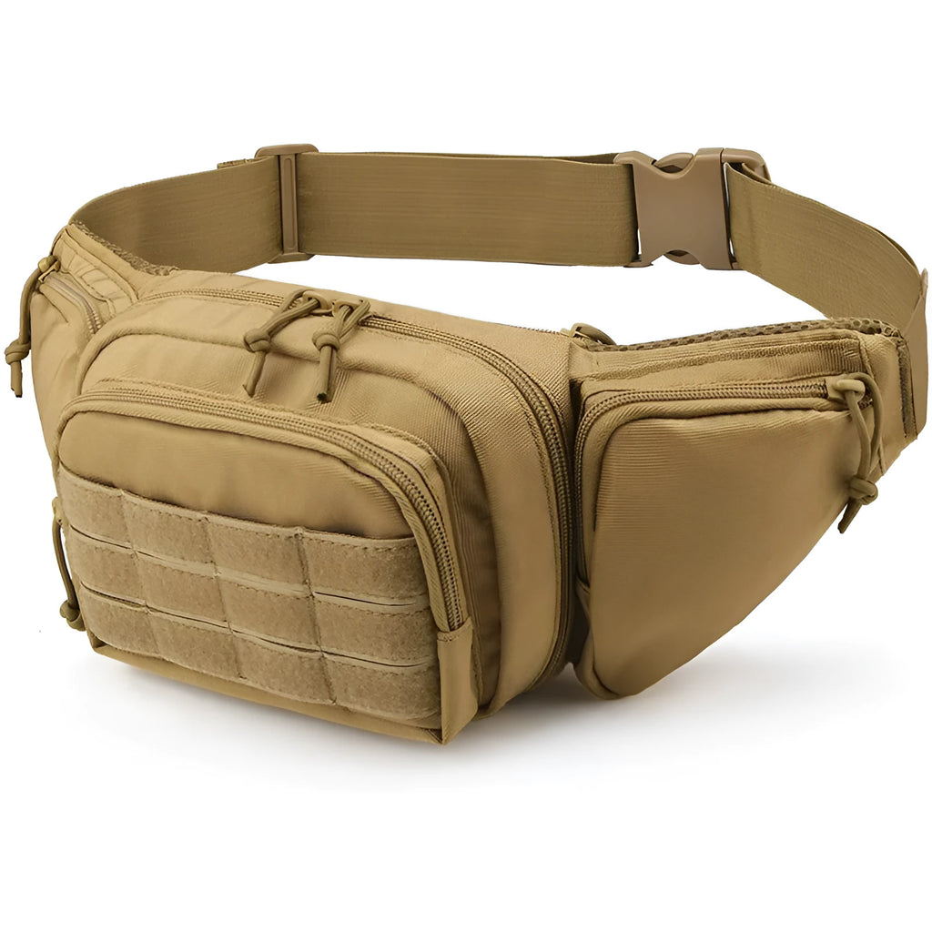 Men's tactical multifunctional waist bag in black and khaki colour options.