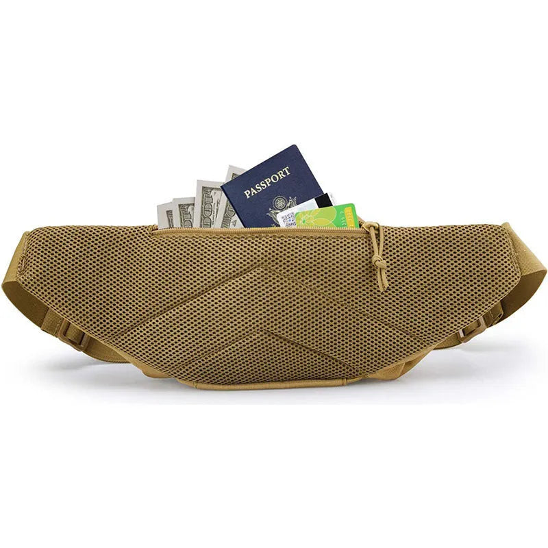 Men's tactical multifunctional waist bag in black and khaki colour options.