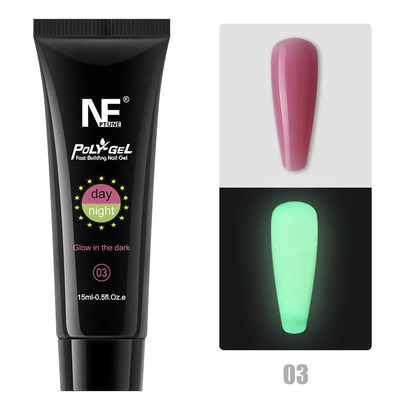 Set of eight 15ml luminous gel nail extension bottles in colours A to H with resin formula for UV/LED curing