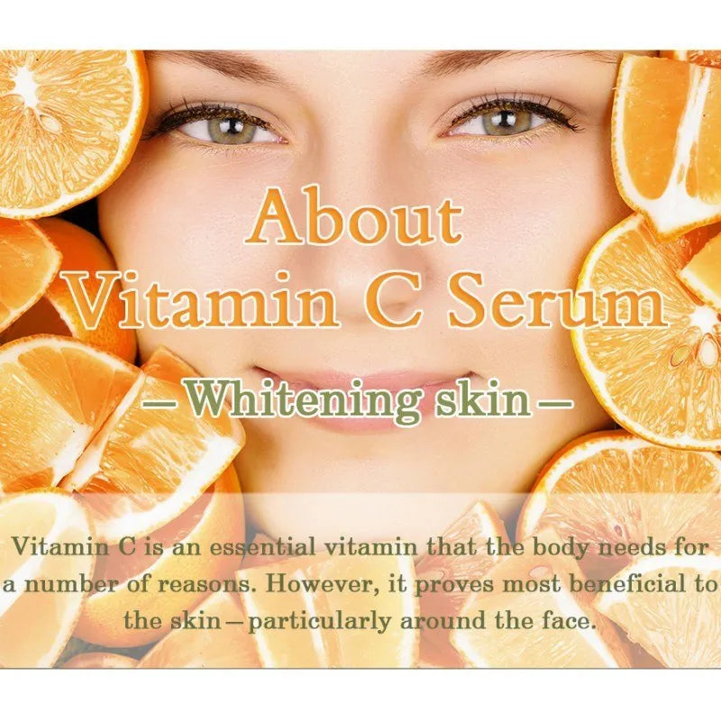 Bottle of Vitamin C and hyaluronic acid facial serum for skin brightening and anti-aging.
