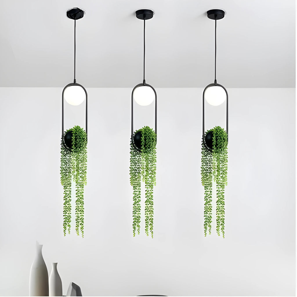 Iron aisle chandelier with hanging flower pot design and LED lighting.
