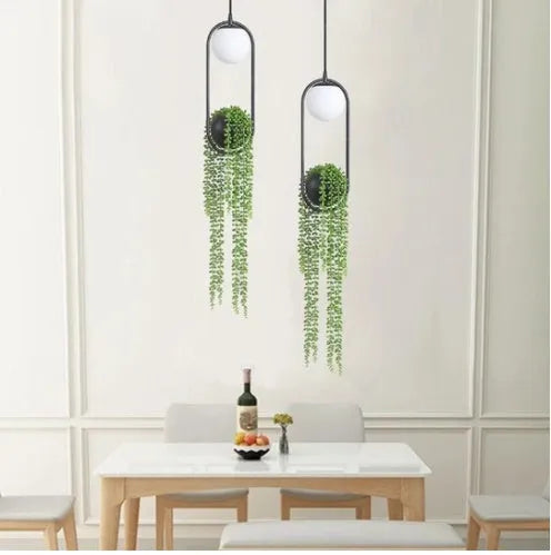 Iron aisle chandelier with hanging flower pot design and LED lighting.