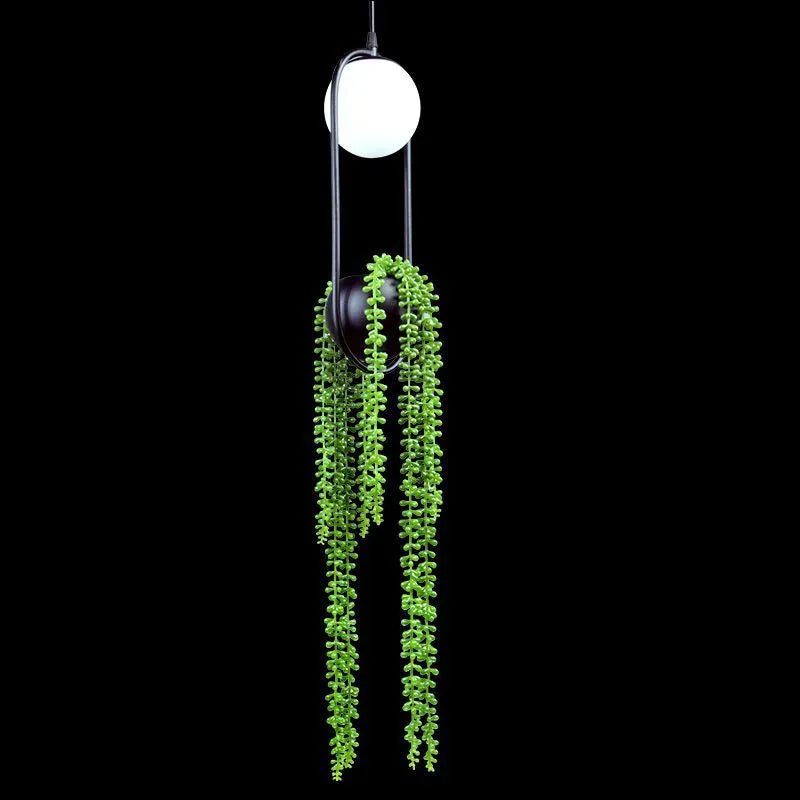 Iron aisle chandelier with hanging flower pot design and LED lighting.