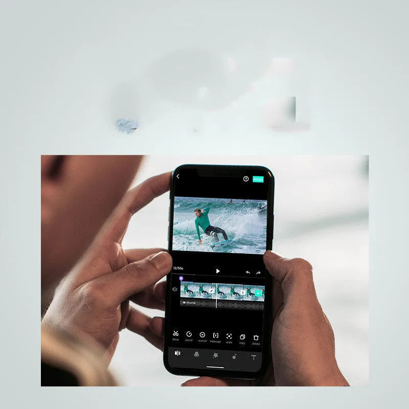 Magic Claw Mini MX folding phone stabiliser in grey, expanded mode showing clamp and hinge mechanism on a plain background