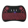 2.4G wireless mini keyboard with seven-colour backlight showing English layout