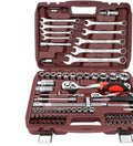 Multifunctional socket sleeve ratchet wrench combination set in a toolbox with multiple pieces