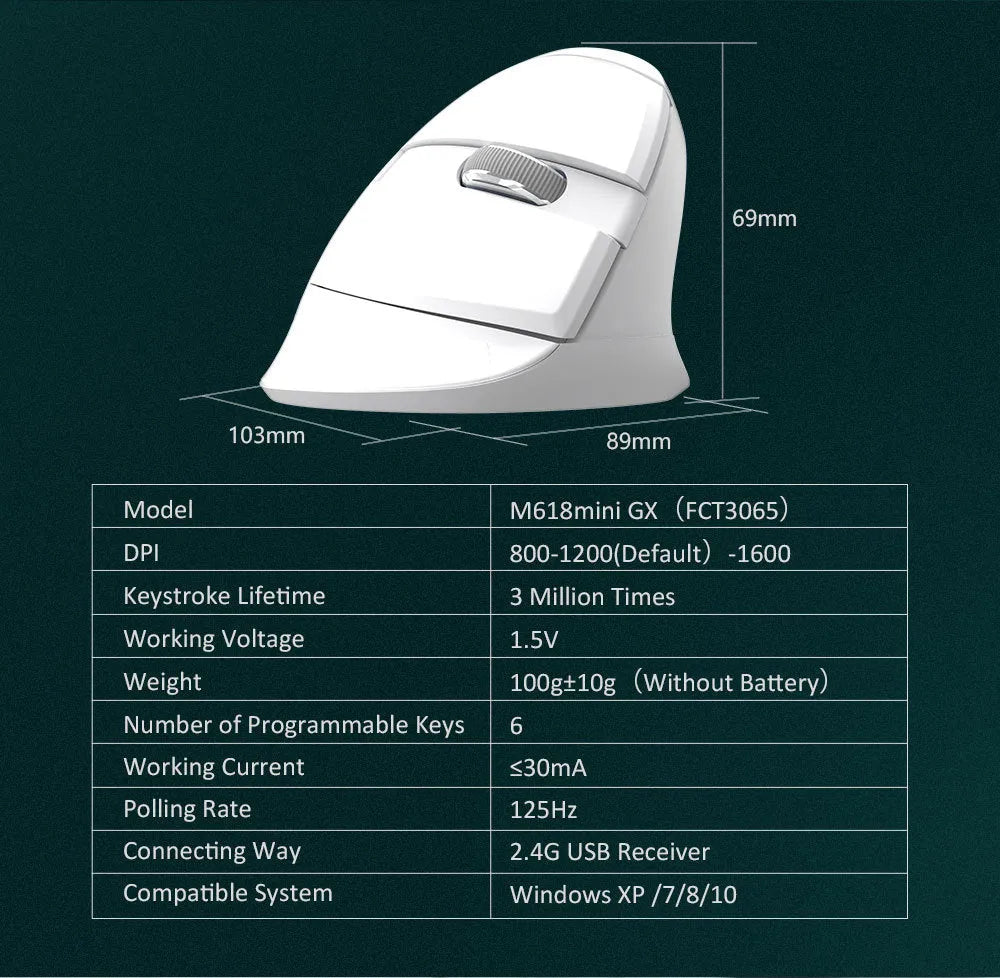 M618mini wireless vertical mouse pearl white with dual-mode Bluetooth and 2.4g connectivity