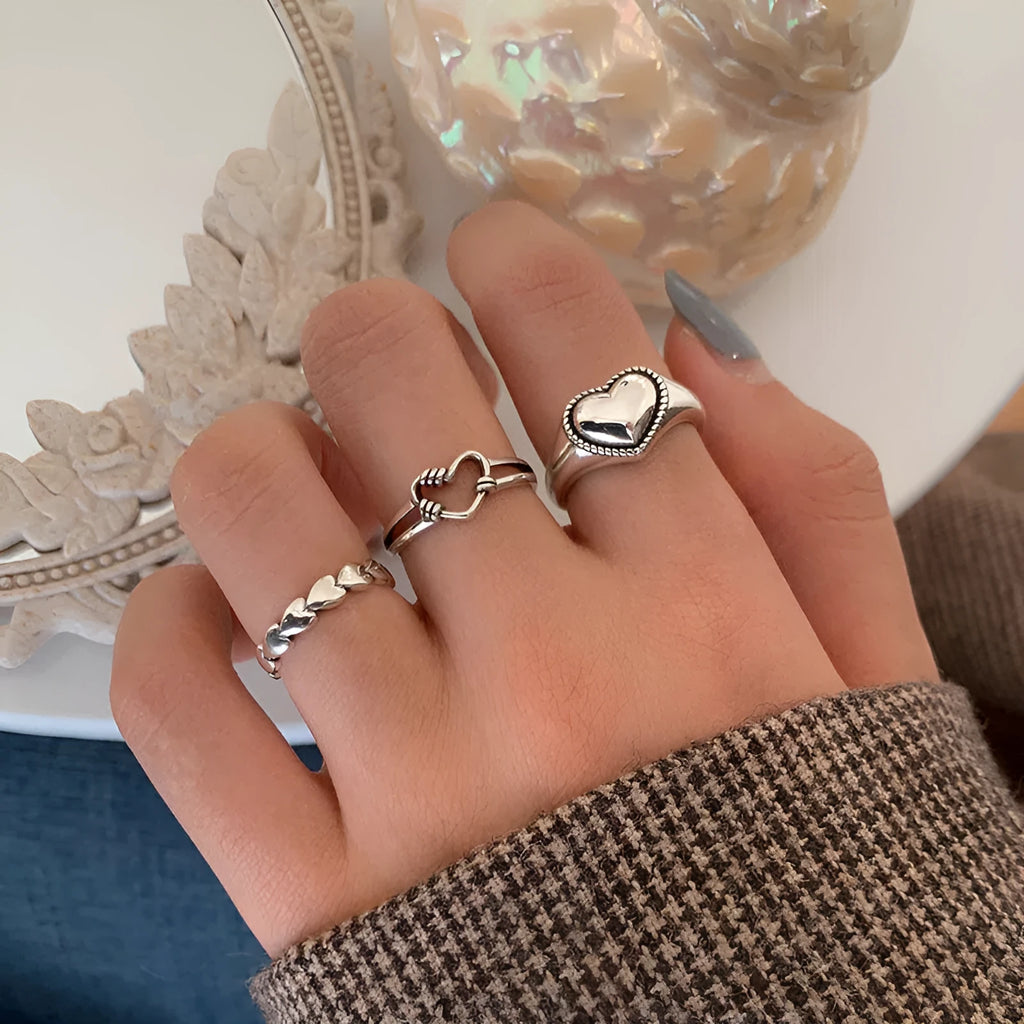 Open S925 silver love hollow out ring with adjustable opening and Thai silver plating