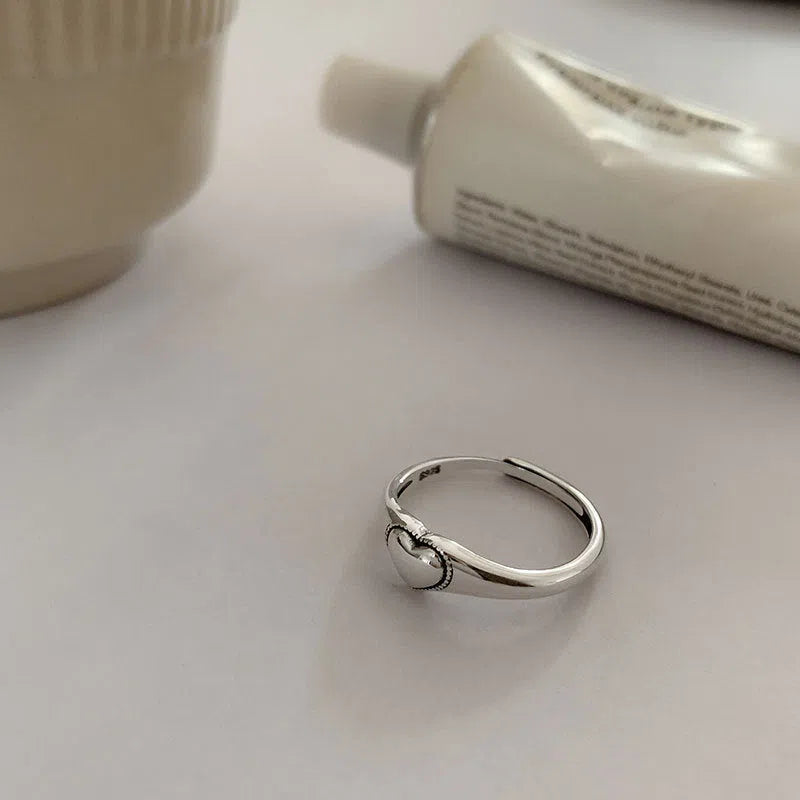 Open S925 silver love hollow out ring with adjustable opening and Thai silver plating