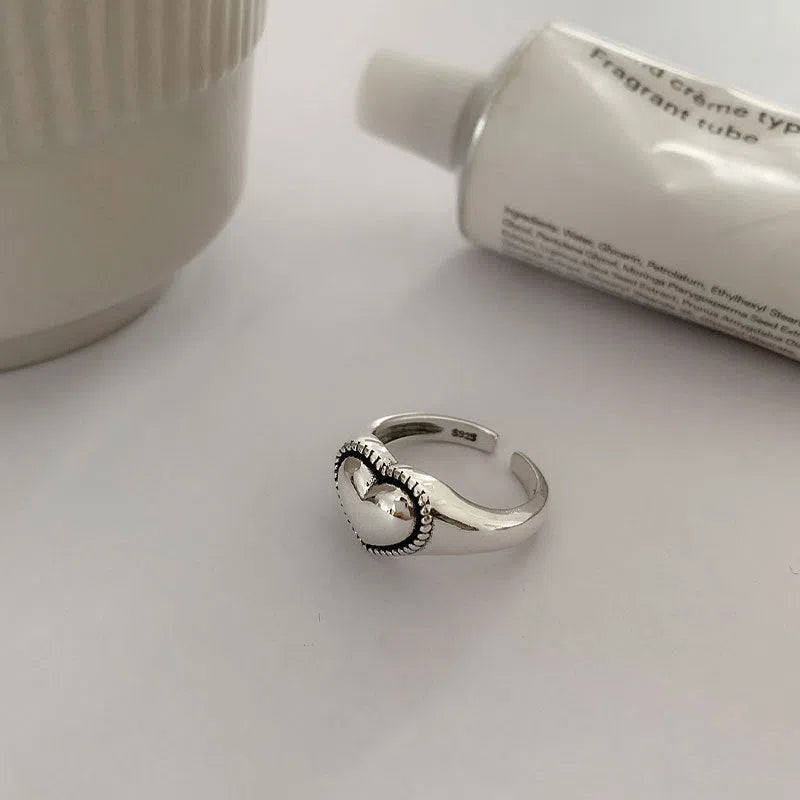 Open S925 silver love hollow out ring with adjustable opening and Thai silver plating