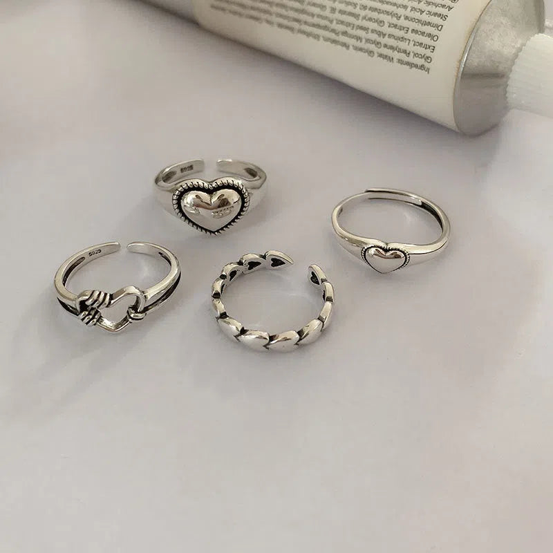 Open S925 silver love hollow out ring with adjustable opening and Thai silver plating