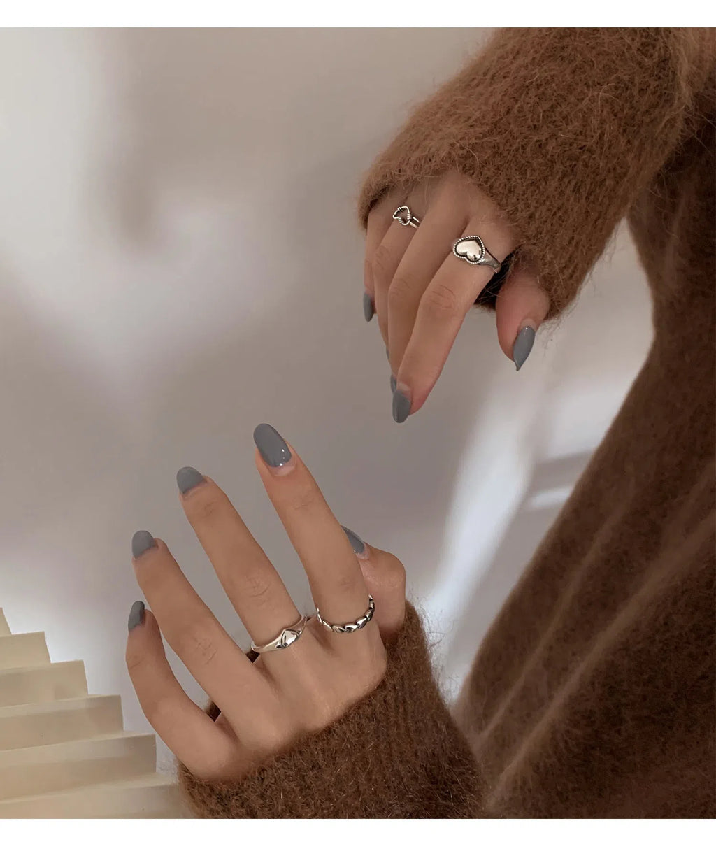 Open S925 silver love hollow out ring with adjustable opening and Thai silver plating