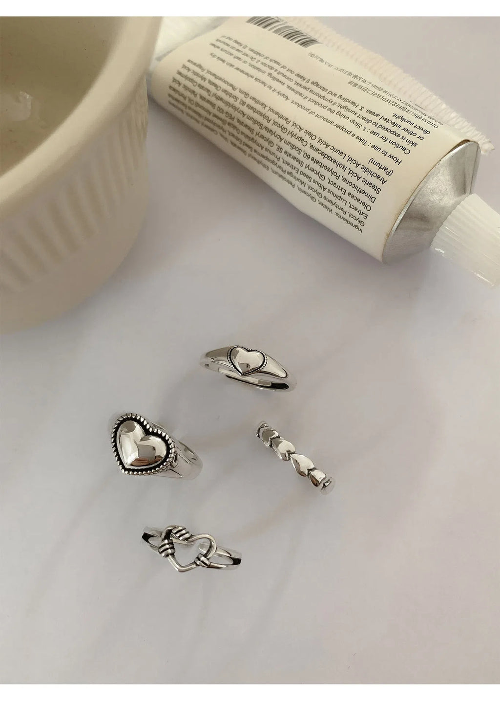 Open S925 silver love hollow out ring with adjustable opening and Thai silver plating
