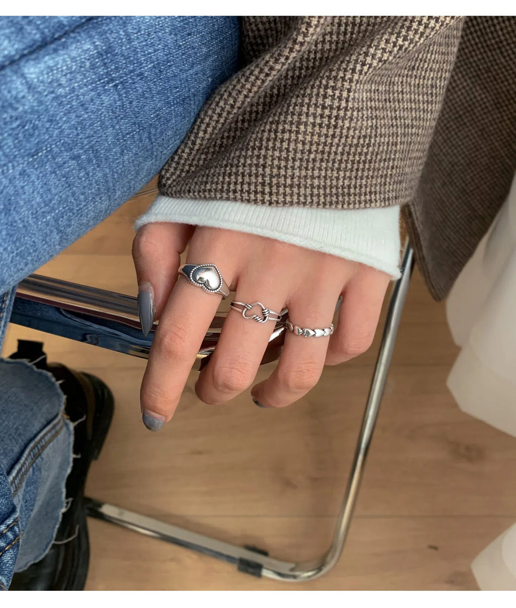 Open S925 silver love hollow out ring with adjustable opening and Thai silver plating