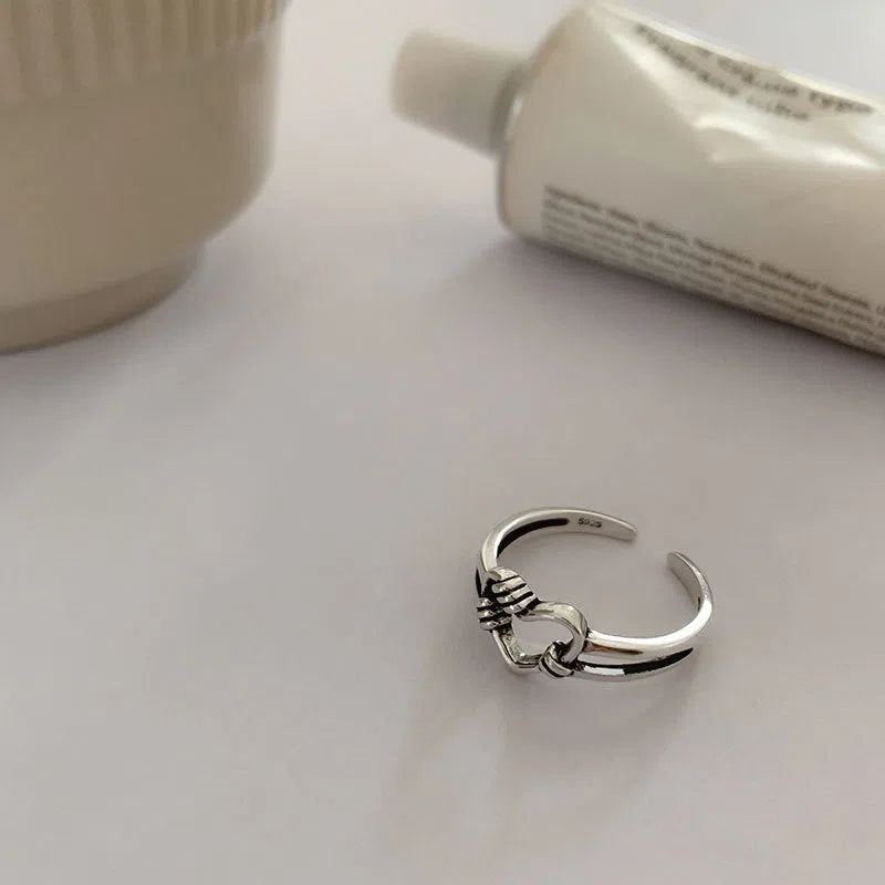 Open S925 silver love hollow out ring with adjustable opening and Thai silver plating