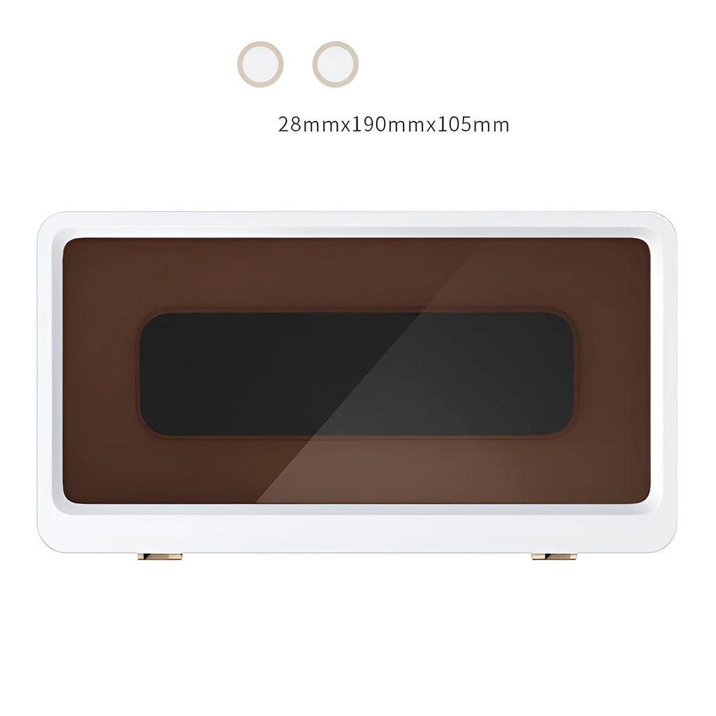 White waterproof mobile phone holder with sticker mounted on a bathroom tile wall.
